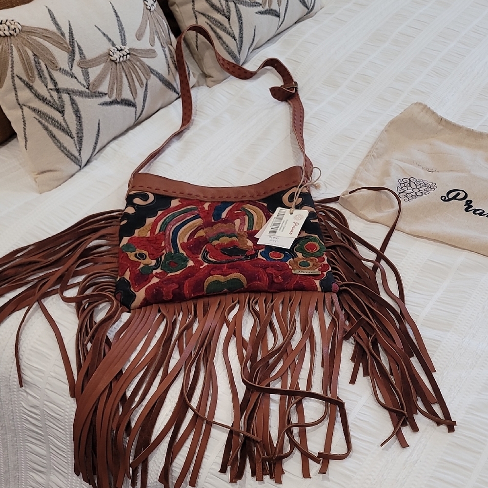 Colorful Embroidered Fringe Shoulder Bag